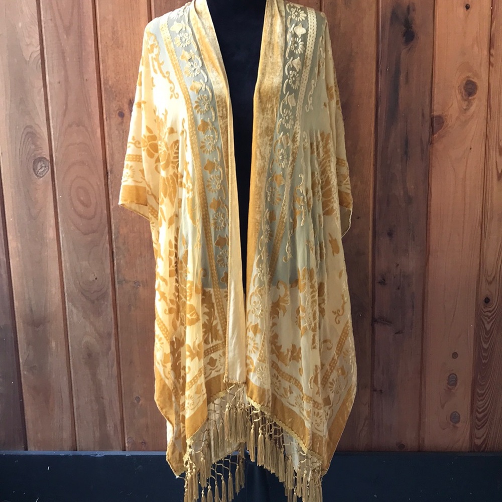 Womens Gold velvet burnout kimono